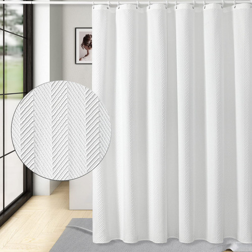 Gibelle Long Shower Curtain 72 x 78, Tall 3D Embossed Textured White Fabric Shower Curtain, Modern Farmhouse Herringbone Decorative Bathroom Curtains Shower Set with Hooks Gibelle Long Shower Curtain 72 x 78, Tall 3D Embossed Textured White Fabric Shower Curtain, Modern Farmhouse Herringbone Decorative Bathroom Curtains Shower Set with Hooks