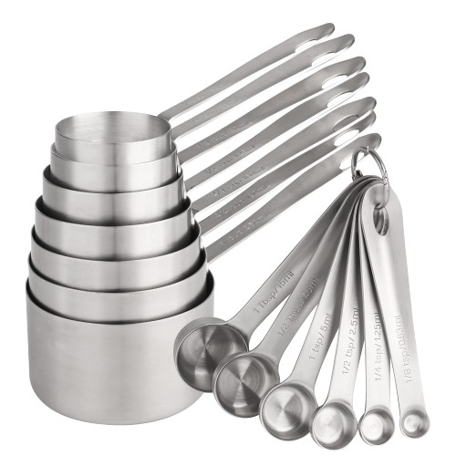 Smithcraft Measuring Cups and Spoons Set, 18/8 Measuring Cup Set, Stainless Steel Measuring Cups and Spoons, Metal Measuring Cups, 7 Kitchen Measure Cups & 6 Measuring Spoons, Baking Measuring Set 13