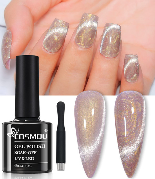 COSMOO Pearl 9D Cat Eye Gel Nail Polish Shell Magnetic Gel Polish Shell Thread Gel Drawing Mermaid Gel Nail Polish (Pearl Cat Eye Gel Polish-06)