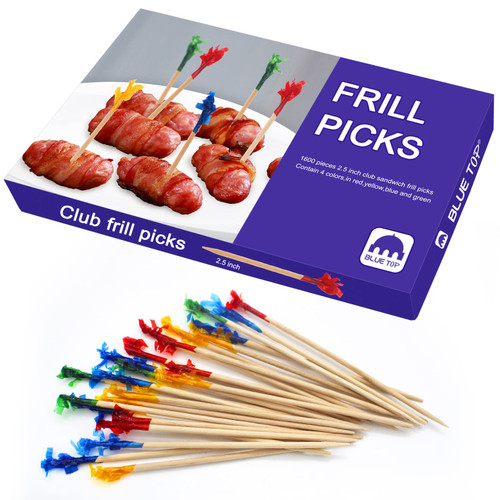 BLUE TOP Wood Frill Picks Toothpicks 2.5 Inch Pack 1600,Cocktail Party Toothpicks for Fruit,Appetizers,Club Sandwiches,Parties.