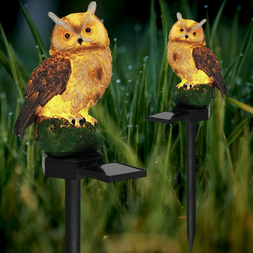 HENGYOU Garden Solar Owl Lights Outdoor Decor, Resin Owl Figure Solar LED Lights Waterproof Owl Garden Stake Lights for Outdoor Yard Pathway Outside Patio Lawn Decor (2PCS Brown)