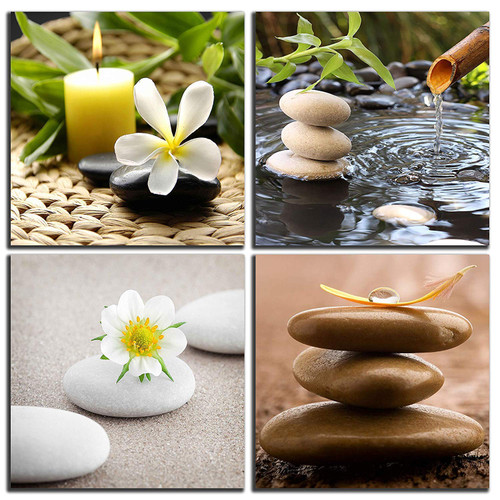 NAN Wind Zen Canvas Wall Art Spa Still Life with Green Bamboo Fountain and Zen Stone Jasmine Flower Painting Pictures for Home Decoration Modern Painting Wall Decor Canvas (14X14inchX4pcs, a zen) NAN Wind Zen Canvas Wall Art Spa Still Life with Green Bamboo Fountain and Zen Stone Jasmine Flower Painting Pictures for Home Decoration Modern Painting Wall Decor Canvas (14X14inchX4pcs, a zen)