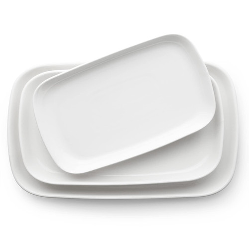 DOWAN Large Serving Platter Set, 16"/14"/12" Porcelain Plates, White Rectangular Serving Trays, Turkey Serving Platters, Oven Safe Dishes for Serving Food Party Entertaining, Set of 3