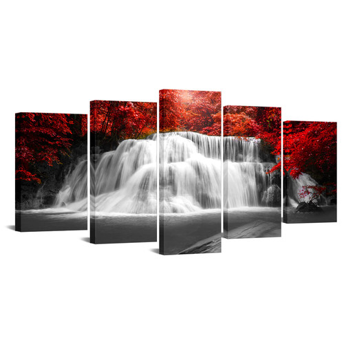 5 Pieces Black White and Red Wall Art Fall Tree Forest Waterfall Picture Canvas Print Autumn Landscape Paintings Framed for Office Home Living Room Decor Ready to Hang 50x24inch 5 Pieces Black White and Red Wall Art Fall Tree Forest Waterfall Picture Canvas Print Autumn Landscape Paintings Framed for Office Home Living Room Decor Ready to Hang 50x24inch
