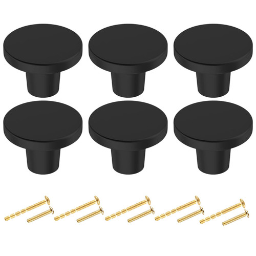 BIGLUFU 6 Pack Kitchen Cabinet knobs, 1.2-inch Black Dresser Knobs, Matte Black Drawer Knobs, Solid Round Cabinet Hardware for Cupboard Closet Drawer Door