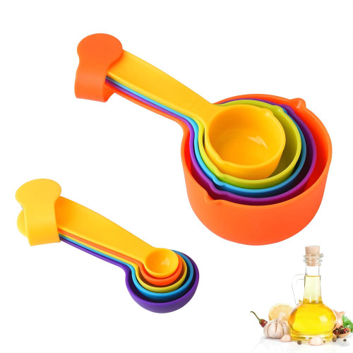 Smithcraft Measuring Cups and Spoons Set 10 Pieces, Plastic Measuring Cups and Measuring Spoons Set, 5 Measure Cups 5 Measurement Spoons, Color Measuring Cups Spoons for Baking&Kitchen (Random Color)