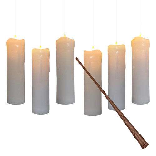 Leejec 6pcs Flickering Flameless Pillar Floating Candles with Magic Wand Remote, Warm Light, Battery Operated 7.3" LED Electric Window Candle, Outdoor Decor for Christmas, Wedding, Halloween, Parties