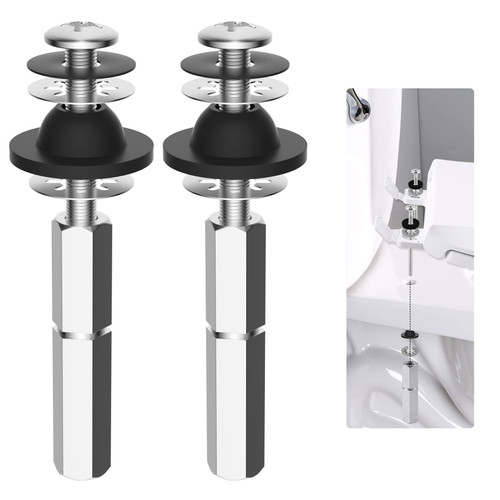 Hibbent 2 PCS Universal Toilet Seat Bolts Kit, Heavy Duty Stainless Steel Toilet Bolts with Extra Long Downlock Nuts Rubber Washers Gaskets, Easy to install -Bathroom Toilet Repair Screw