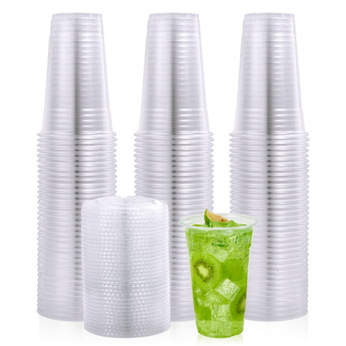 Vplus 160 Pack 20 OZ Clear Plastic Cups With Lids, Crystal PET Clear Cups, 20 OZ Cold Disposable Drinking Plastic Cups With Flat Lids, Perfect for Ice Coffee, Smoothie, Juice Vplus 160 Pack 20 OZ Clear Plastic Cups With Lids, Crystal PET Clear Cups, 20 OZ Cold Disposable Drinking Plastic Cups With Flat Lids, Perfect for Ice Coffee, Smoothie, Juice