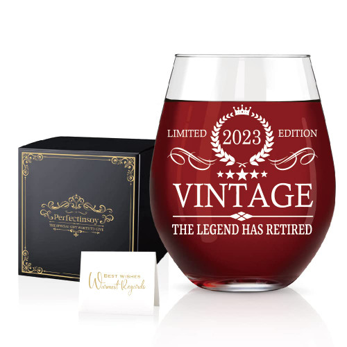Perfectinsoy The Legend Has Retired 2023 Stemless Wine Glass, Funny Retirement Gag Idea for Women and Men, Funny Retirement Gift for Coworker Boss Mom Dad,Goodbye Gift For Women, Coworkers, Friends