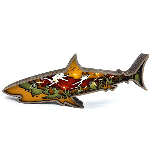Annoomm Animal 12inch Shark Decor,Wooden Home Shark Statues and Figurines,Shark Wall Ornament Multilayer Woodland,Shark Silhouette and Sculpture,Shark Decoration for Wall Shelf Wood(Shark+Light) Annoomm Animal 12inch Shark Decor,Wooden Home Shark Statues and Figurines,Shark Wall Ornament Multilayer Woodland,Shark Silhouette and Sculpture,Shark Decoration for Wall Shelf Wood(Shark+Light)