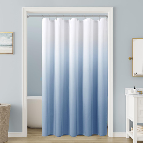Blue Grey Shower Curtains for Bathroom, Ombre Textured ?Fabric Shower Curtain Set, Hotel Spa Luxury with 10 Hooks, Machine Washable, Decorative Bathroom Curtain Blue Grey 60 x 72