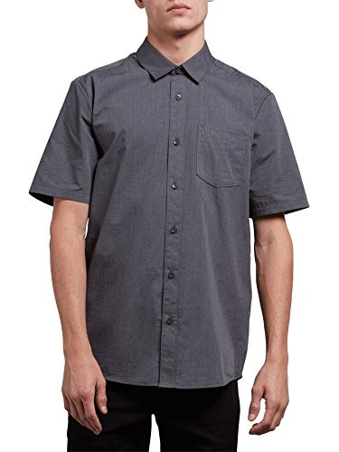 Volcom Men's Everett Solid Short Sleeve Shirt Asphalt Black