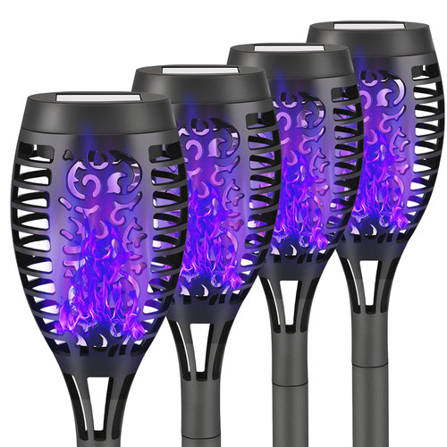Liveasily 4 Pack Solar Torch Light with Flickering Flame, Outdoor Waterproof Solar Halloween Lights Decorations, Solar Torches Landscape Path Lights for Halloween Decor (Purple)