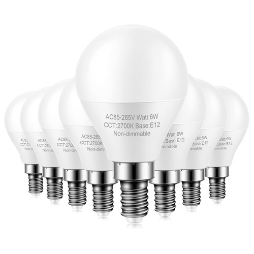 8 Pack E12 Ceiling Fan Light Bulbs, 60W Equivalent, Warm White 2700K, Small Base LED Candelabra Light Bulb, Bright A15 LED Bulb, 120V, Non-dimmable