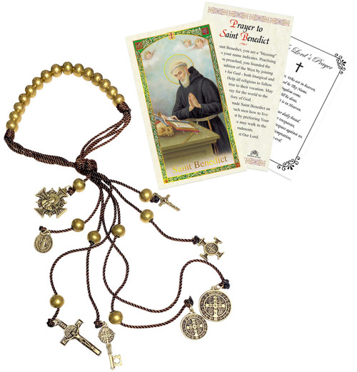 Trendzeen St Benedict Catholic House Blessing - with Saint Benedict Of Nursia Card, Lord's Prayer Card | Holy Patron Saint of Europe San Benito Bronze Home Door Hanger, Cards | Kit of 3 Items