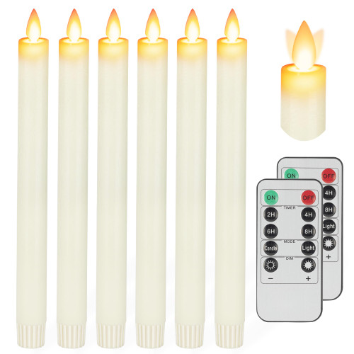 Flameless Taper Candles with Moving Wick, 9.6" Real Wax LED Candles with 2 Remote and Timer, 6 Pack Flickering Candlesticks Battery Operated Electric Candles for Home, Wedding, Party, Decor, Ivory Flameless Taper Candles with Moving Wick, 9.6" Real Wax LED Candles with 2 Remote and Timer, 6 Pack Flickering Candlesticks Battery Operated Electric Candles for Home, Wedding, Party, Decor, Ivory