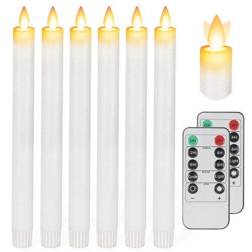 Flameless Taper Candles with Moving Wick, 9.6" Real Wax LED Candles with 2 Remote and Timer, 6 Pack Flickering Candlesticks Battery Operated Electric Candles for Home, Wedding, Party, Decor, White Flameless Taper Candles with Moving Wick, 9.6" Real Wax LED Candles with 2 Remote and Timer, 6 Pack Flickering Candlesticks Battery Operated Electric Candles for Home, Wedding, Party, Decor, White