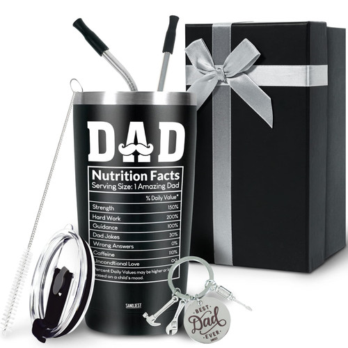 SANDJEST Dad Tumbler Gifts for Dad from Daughter, Son - Dad Nutrition Facts 20oz Stainless Steel Insulated Coffee Travel Mug Christmas, Birthday, Father's Day Gift SANDJEST Dad Tumbler Gifts for Dad from Daughter, Son - Dad Nutrition Facts 20oz Stainless Steel Insulated Coffee Travel Mug Christmas, Birthday, Father's Day Gift