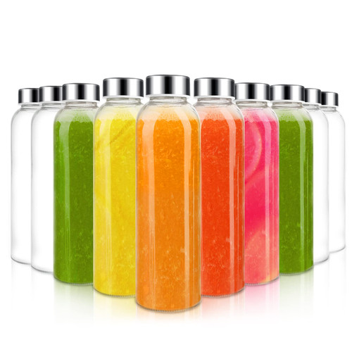 Sursip 18oz Glass Water Bottle Set of 10, Clear glass juice bottle for juicing?Reusable Drinking Bottles with Stainless Steel Lid?Beverage Storage Containers for Refrigerator-BPA Free?Leak Proof Sursip 18oz Glass Water Bottle Set of 10, Clear glass juice bottle for juicing?Reusable Drinking Bottles with Stainless Steel Lid?Beverage Storage Containers for Refrigerator-BPA Free?Leak Proof