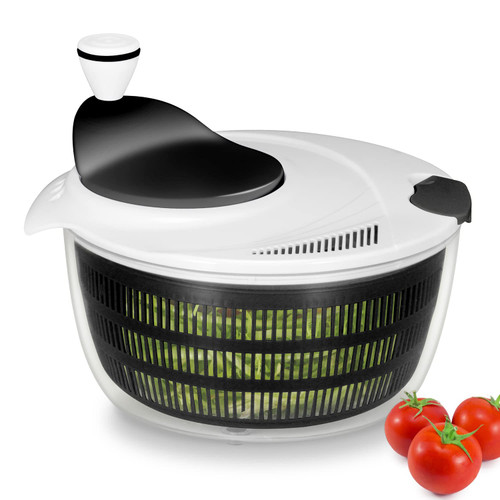 Ourokhome Salad Spinner Vegetable Dryer, Large Compact and Steady Hand Crank Kitchen Gadgets Lettuce Washer with Bowl and Colander, Easy Operation for Cleaning Greens, Veggie, Fruit, 4L, Black