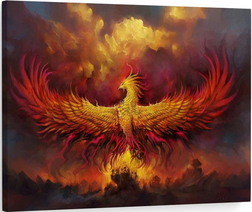 Phoenix Wall Art Phoenix Rising From the Ashes of Flame Canvas Wall Art Poster Prints Phoenix Bird Decor Chinese Dragon Picture Artwork Home Bedroom Living Room Decoration - 12x18 inch