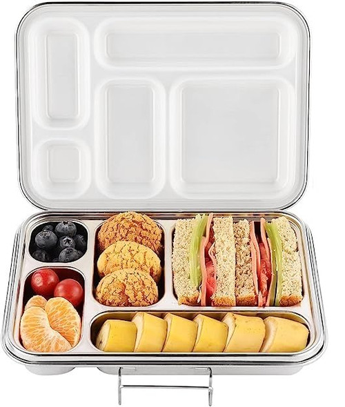 AOHEA Stainless Steel Lunch Box for Kids: Leak Proof Bento Lunch Box BPA Free 304 Stainless Steel Bento Box Stainless Bento Box with Containers for School and Office(5 Compartments)