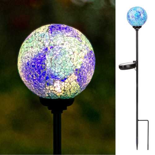 VCUTEKA Solar Lights Outdoor Decorative - Mosaic Solar Garden Stakes Light Waterproof LED Light for Landscape Lawn Patio Yard Decoration, Blue, 1 Pack