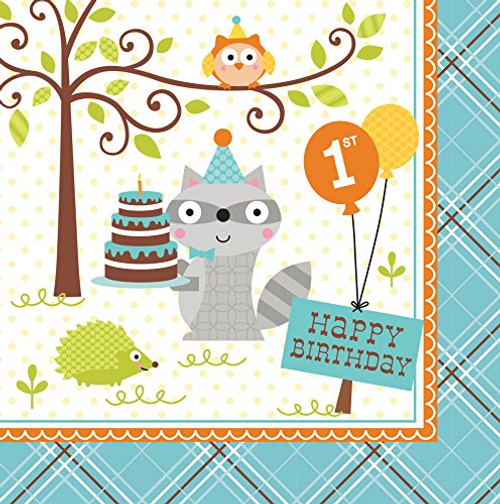 Creative Converting 16 Count 1st Birthday Lunch Napkins, Happi Woodland Boy Creative Converting 16 Count 1st Birthday Lunch Napkins, Happi Woodland Boy