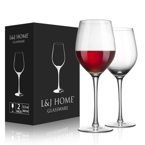 L?J Home Red Wine Glasses - Crystal Bordeaux Wine Glasses, Hand Blown, Lead-free, Premium Crystal Clear Crystal Wine Glasses - Set of 2-12.5 Ounce