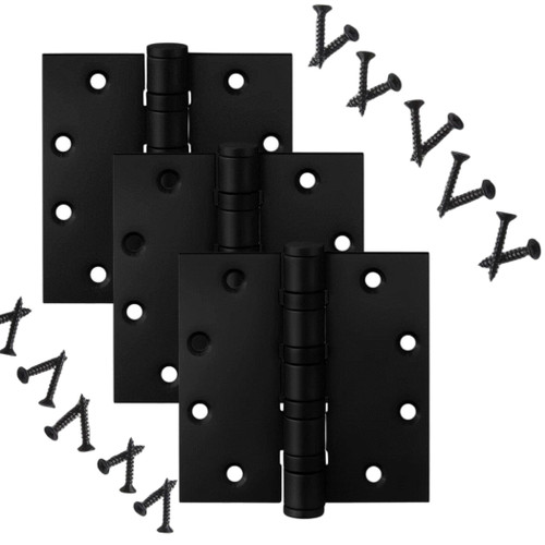 4" Stainless Steel Door Hinges, Heavy Duty 4 x 4 Inch Ball Bearing Non Removable Hinge Pin for Interior and Exterior Ourtswing Door or Gate Security-3 Pack, Matte Black