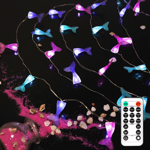 GORGE MOMENT String Lights with Remote & Cycling Timer, Mermaid Tail Decorative 30 LED 10ft, USB/Battery Operated Ocean Theme Lights for Holidays Summer Camping Kitchen Bedroom Wedding Home Party