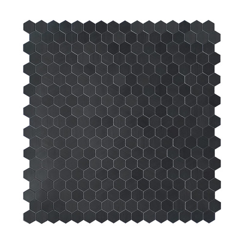 Black Hexagon Peel and Stick Backsplash, Self-Adhesive Aluminum Metal Surface Waterproof Stick on Wall Tile for Kitchen (6 Sheets)