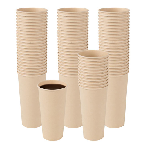 JAYEEY Disposable Coffee Cups Paper Cups, Disposable Cups Natural Bamboo Brown Hot Cups Hot Drink Cups 100 Count 22 OZ Water Cups