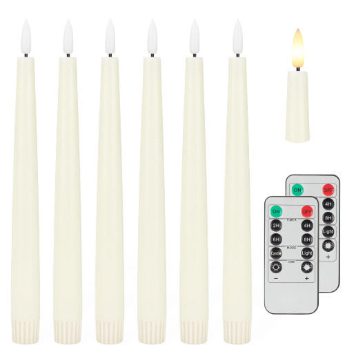 Flameless Taper Candles with 3D Wick, 9.6" Real Wax LED Candles with 2 Remote and Timer, 6 Pack Flickering Candlesticks Battery Operated, Classic Tall Taper Candles for Home, Wedding, Party, Ivory Flameless Taper Candles with 3D Wick, 9.6" Real Wax LED Candles with 2 Remote and Timer, 6 Pack Flickering Candlesticks Battery Operated, Classic Tall Taper Candles for Home, Wedding, Party, Ivory