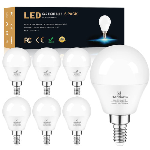 hansang Ceiling Fan Light Bulbs E12 Base 3000K Soft White, Small Base LED Candelabra Bulbs, A15 Chandelier Light Bulbs, 6W 60W Equivalent, 600LM, Non-dimmable, 6 Pack