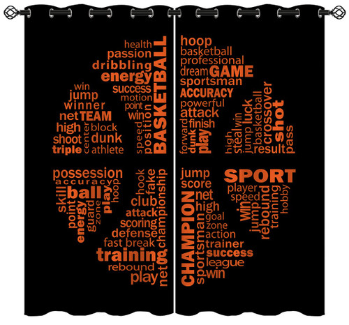 Sports Basketball Blackout Curtains for Girls Boy Home Decor, Teens Game Shot Ball Grommet Thermal Insulated Drapes Darkening Window Curtain for Bedroom Living Room, 42 x 45 Inch