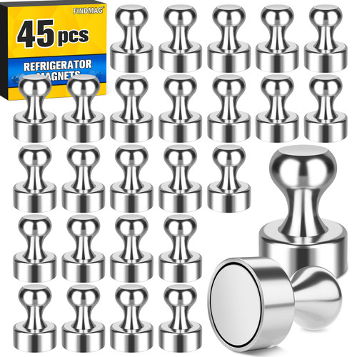 FINDMAG 45 Pack Fridge Magnets for Whiteboard, Strong Refrigerator Magnets, Small Neodymium Magnets, Tiny Magnets for Hanging, Map, Projects (Silver) FINDMAG 45 Pack Fridge Magnets for Whiteboard, Strong Refrigerator Magnets, Small Neodymium Magnets, Tiny Magnets for Hanging, Map, Projects (Silver)