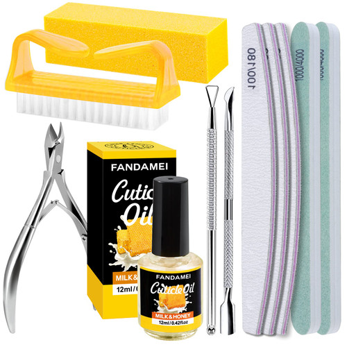 Nail Buffer and File, FANDAMEI Nail Care Kit with 3PCS Nail Files, 2PCS Nail Buffers, Rectangular Nail Buffer Block, Cuticle Nipper, Cuticle Pusher, Peeler. Cuticle Oil Milk and Honky Nail Manicure