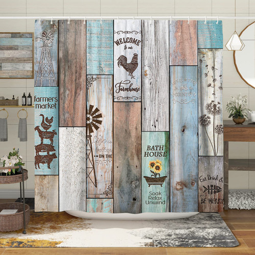 Witzest Farmhouse Rustic Extra Long Shower Curtains 84 Inches, Vintage Country Shower Curtain Set Wood Farmhouse Bathroom Decor Polyester Fabric-72" x 84"