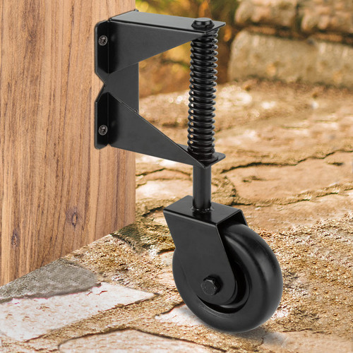 HILLMASTER 4 Inch Gate Wheel Gate Caster Kit with Spring Loaded for Wooden Fences, Heavy Duty Gate Helper Wheel Gate Support Wheel for Vinyl Swing Gates, Black