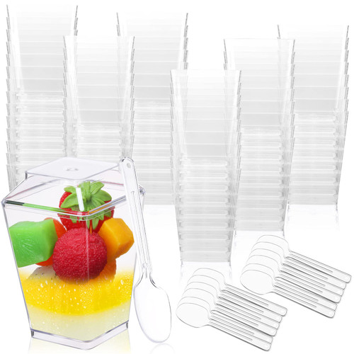 Mimorou 200 Pack 5 oz Dessert Cups with Lids and Spoons Square Clear Plastic Appetizer Cups Parfait Cups Dessert Shot Glasses for Party Wedding Birthday Desserts Appetizers Puddings Mousse Mimorou 200 Pack 5 oz Dessert Cups with Lids and Spoons Square Clear Plastic Appetizer Cups Parfait Cups Dessert Shot Glasses for Party Wedding Birthday Desserts Appetizers Puddings Mousse
