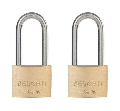 SEDORTI Weatherproof Padlock with Stainless Steel 304 Long Shackle and Solid Brass Body, 1-9/16 in. Wide, 2 Padlocks Keyed Alike, Marine Grade Rustproof Lock for Outdoors Use