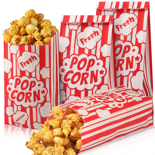 200 Pieces Popcorn Bags 1 oz Greaseproof Popcorn Paper Bags Individual Servings White and Red Striped Popcorn Sleeves Disposable Flat Bottom Popcorn Take out Bags for Movie Theater Carnival Party
