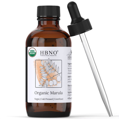 HBNO Organic Marula Oil 4oz (120ml) - 100% Pure & USDA Certified Organic Marula Oil for Face, Cruelty-Free - Natural Marula Oil for Hair, Body, Lips, Nails, Shampoo & Conditioner