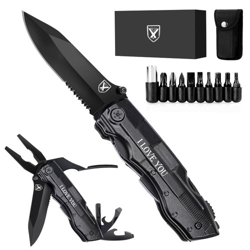 Gifts for Men Him Husband Boyfriend, Christmas Stocking Stuffers, Pocket Knife Multitool, I LOVE YOU Cool Folding Knife, Anniversary Birthday Gift Idea for Him, Outdoor Camping Hunting Fishing Present