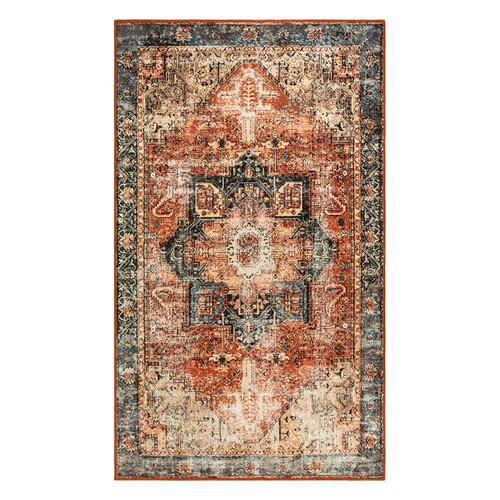 Wonnitar Persian Washable 3x5 Rug,Vintage Non Slip Living Room Area Rug,Ultra-Thin Distressed Entry Throw Mat,Non-Shedding Oriental Indoor Floor Carpet for Kitchen Bathroom Entrance,Orange