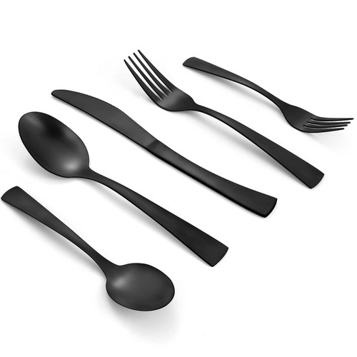 VANVRO Matte Black Silverware Set, 20-Piece Stainless Steel Flatware Set, Satin Finish tableware Cutlery Set Service for 4, Include Knives/Forks/Spoons, Dishwasher Safe