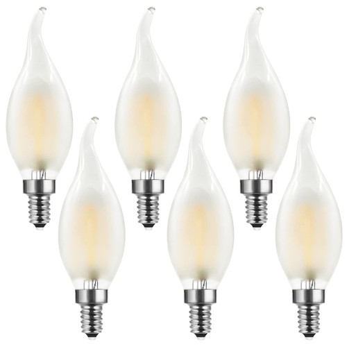 MZyoyo E12 Chandelier Light Bulbs,4W Candelabra LED Light Bulbs,C35 Flame Shape Bent Tip,E12 4W LED Light Bulb,120V,2700K Warm White,E12 LED Bulb,30 Watt Equivalent,Not Dimmable,Frosted,6 Pack