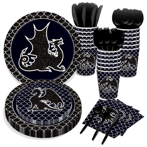 CC HOME Dragon Party Themed Party Supplies Pack Black Dragon Party Decorations Party Pack- Serves 16 - Includes Dragon Party Plates Cups Napkins CC HOME Dragon Party Themed Party Supplies Pack Black Dragon Party Decorations Party Pack- Serves 16 - Includes Dragon Party Plates Cups Napkins
